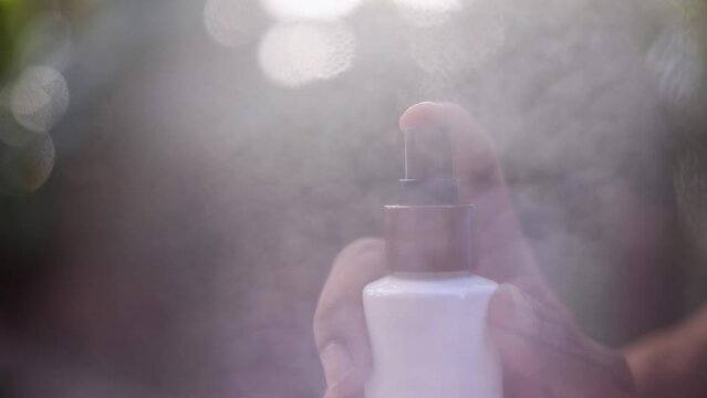 Clean the glass using a spray solution. Cleaning, protection concept, antivirus, bactericidal spray
