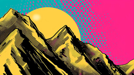 Wow pop art. Mountain. Vector colorful background in pop art retro comic style.