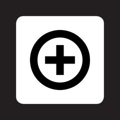 Add icon vector. Plus icon logo design. Medical cross symbol in square isolated on black background