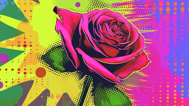 Naklejki Wow pop art Rose. Vector colorful background in pop art retro comic style.
