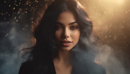 model with dark hair in studio session