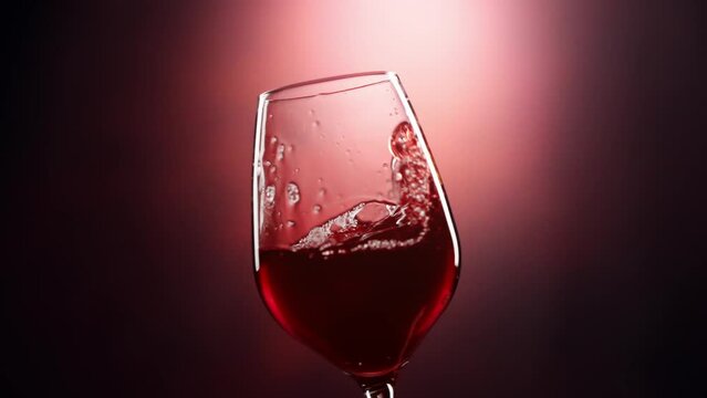 Red wine splashing in glass