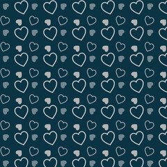 White outline heart pattern vector on blue background. 