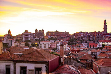 Cityscape of Porto seen  from the cathedral at sunset