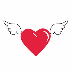 red heart with wings isolated on white