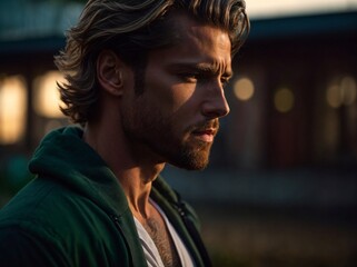 Man in Tank Top and Green Shorts. Generative AI.