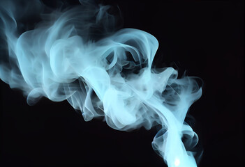 A close up of a light blue and white smoke on a black background with a black background and a black background.