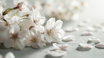  a close up of a bunch of flowers on a table with petals scattered on the table and scattered on the floor with petals scattered on the table and on the floor.