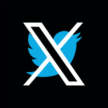 Old Twitter logo blue bird behind New Twitter X icon. X Social Media Platform logo. Vector illustration 