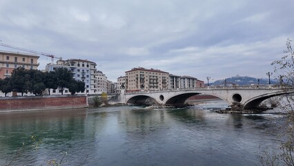 Italy, Verona 14.01.2024 Verona is a city in the Venice region in northern Italy. The old town area is located on a bend of the Adige River