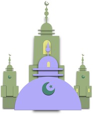 Eid Mubarak Illumination: An illustration of a Glowing Arabian Mosque with Crescent Moonlight at night background of Islamic Mosque
