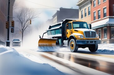 snowplow removes snow from city streets