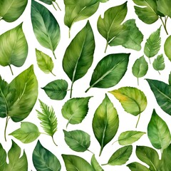 Watercolor green leaves plant clipart collection. Isolated on white background vector illustration set