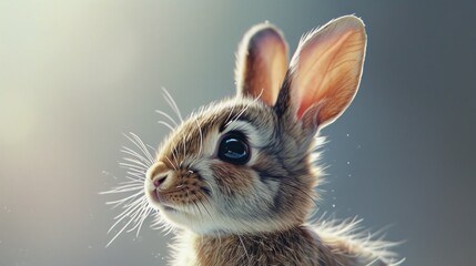 Obraz premium a close up of a rabbit's face with a blurry background and a soft focus on the rabbit's ear and nose, with a blurry background.