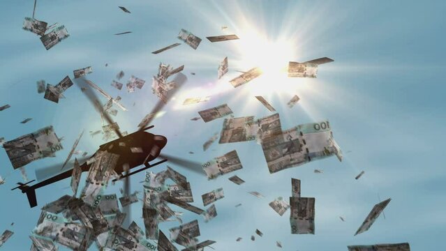 Gambia money Gambian dalasis banknotes helicopter money dropping. 100 GMD notes abstract 3d concept of inflation, money printing, finance, economy, crisis and quantitative easing.