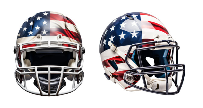 American football helmet mockup With USA Flag decal, isolated background