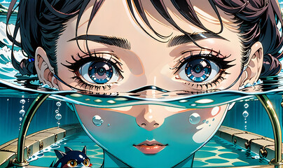 Wallpaper Background Desktop Computer Laptop Anime Girl Eyes Realistic Mask Underwater NEW 