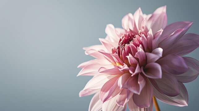  a close up of a pink flower on a blue background with a blurry back drop in the middle of the image and a light blue back drop in the middle of the top of the flower.