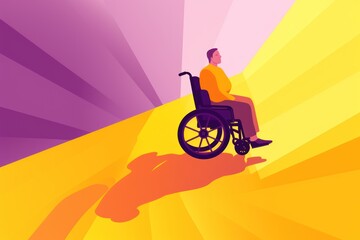 Fototapeta premium Disabled person in a Disabled person in a wheelchair encountering obstacles, non-adapted environment illustration. AI generated