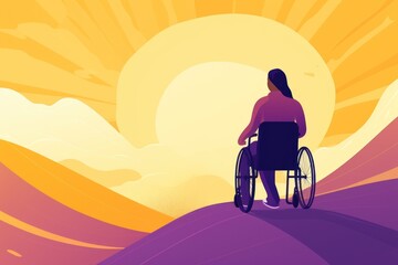 Fototapeta premium Disabled person in a Disabled person in a wheelchair encountering obstacles, non-adapted environment illustration. AI generated