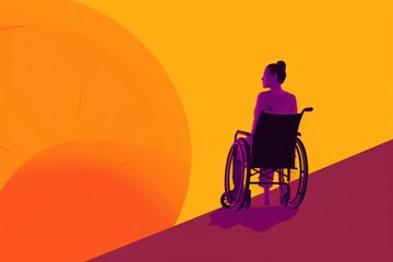 Obraz na płótnie Canvas Disabled person in a Disabled person in a wheelchair encountering obstacles, non-adapted environment illustration. AI generated