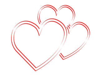 Three Red heart , aligned in sequence from front to back, shaping an logo isolated on white background.