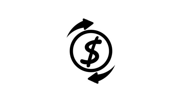 Dollar exchange icon, recycle money, cash back concept, line symbol on white background
