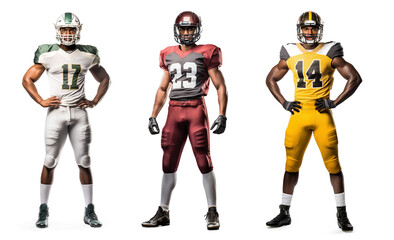 American football player standing portrait, full body view, isolated background