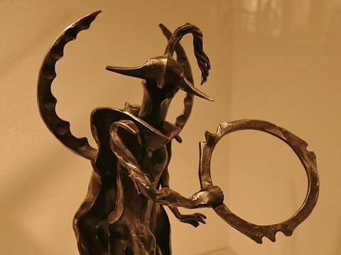 Fantasy steel figure Maiev created by artist Filip Bures in 2022, displayed on metallurgy and steel art exhibition in Brno, Czech Republic