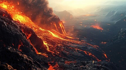 Volcanic eruption in the crater of volcano - obrazy, fototapety, plakaty