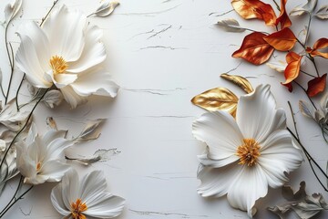 エレガントな白い背景に花のフレーム, Generative AI