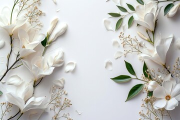 エレガントな白い背景に花のフレーム, Generative AI