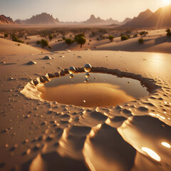 Wasser Pfütze ausgetrockneter See in Wüste Sand  morgentliche Stimmung mit Sonne Strahlen und glitzer sommerliche austrocknung steppe verwüstung feuchtigkeit Umwelt, Wasserhaushalt, Bewässerung