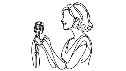 Woman sing a song continuous one line drawing of singer music person. Singer in continuous line art drawing style.