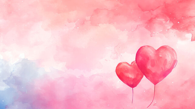Valentine's day heart in the form of balloons pattern watercolor with copy space.