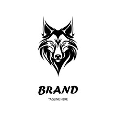 Wolf logo template. Vector The front view of the symmetrical wolf looks dangerous. Vector icon