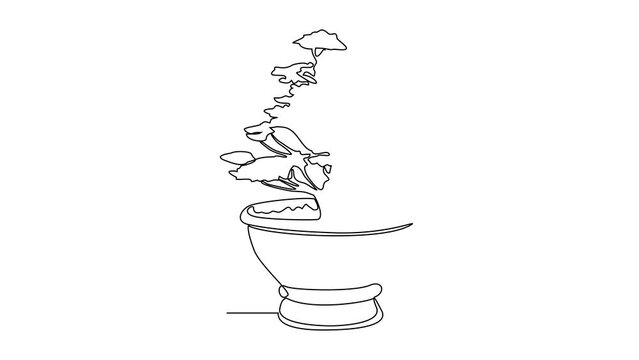 Animated Self drawing of a very nice bonsai plant in front of the house video illustration. Bonsai plant design illustration simple linear style video concept. bonsai design illustration for asset.