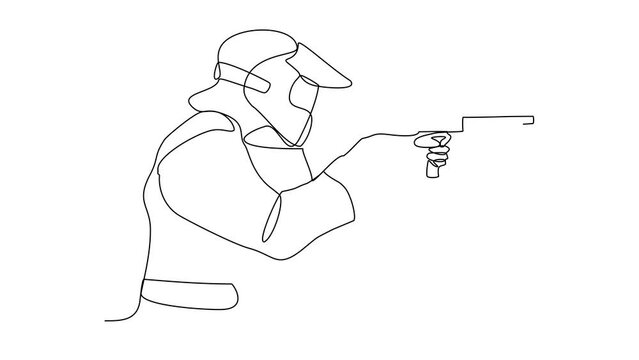 Animated Self drawing of a people are playing paint ball in the open arena video illustration. paint ball design illustration simple linear style video concept. Paint ball design illustration