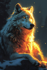 Wolf Illuminated in Ethereal Glow of Magical Luminescence