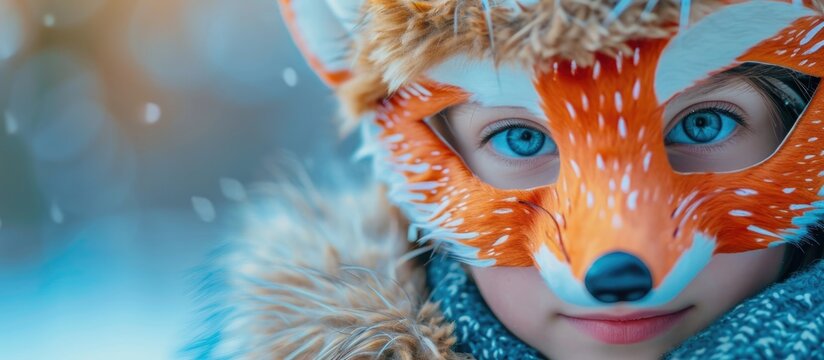 A cute child wearing a handmade fox mask for a carnival. Getting ready for the holidays. - Powered by Adobe