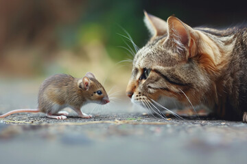 
Cat and mouse are cute friends