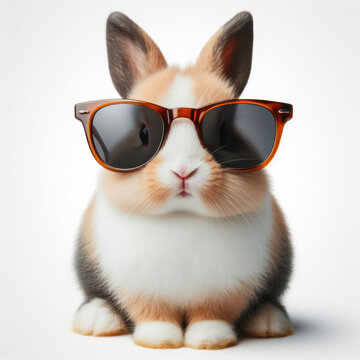 Photo Cute bunny wear sunglasses Isolated on solid white background. ai generative
