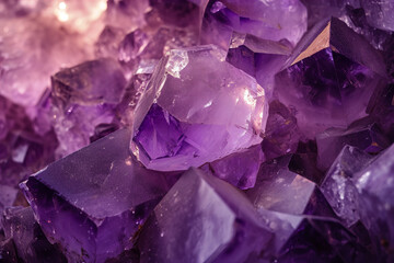 
Close-up amethyst texture with beautiful light refraction and chiseled facets