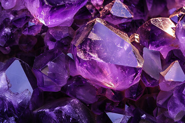 
Close-up amethyst texture with beautiful light refraction and chiseled facets