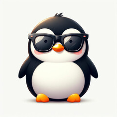Obraz premium Photo Cute penguin wear sunglasses Isolated on solid white background. ai generative
