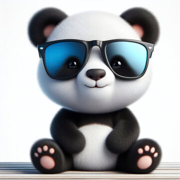 Photo Cute male panda wear sunglasses Isolated on solid white background. ai generative