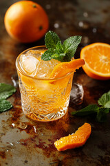 Generative AI illustration of glass of healthy orange juice