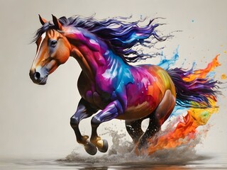 A portrait of a colorful running horse