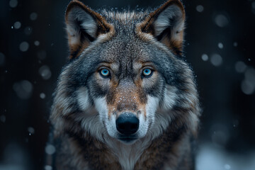 Fototapeta premium Wolf Adorned by the Whispering Grace of Snowflakes