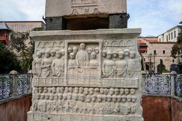 Ancient Egyptian Obelisk of Theodosius at the Hippodrome of Constantinople in Isatanbul, Turkey